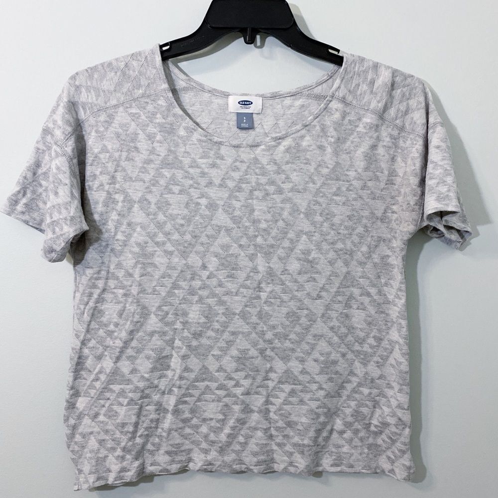 OLD NAVY Gray Geometric Tribal Print Knit Short Sleeve Top Size | Women's Small